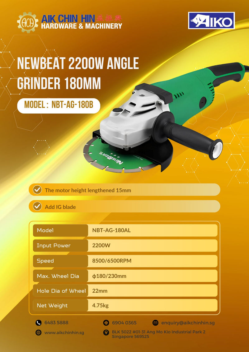 Newbeat 2200W Angle Grinder 180mm| Model: NBT-AG-180B Angle Grinder NEWBEAT 