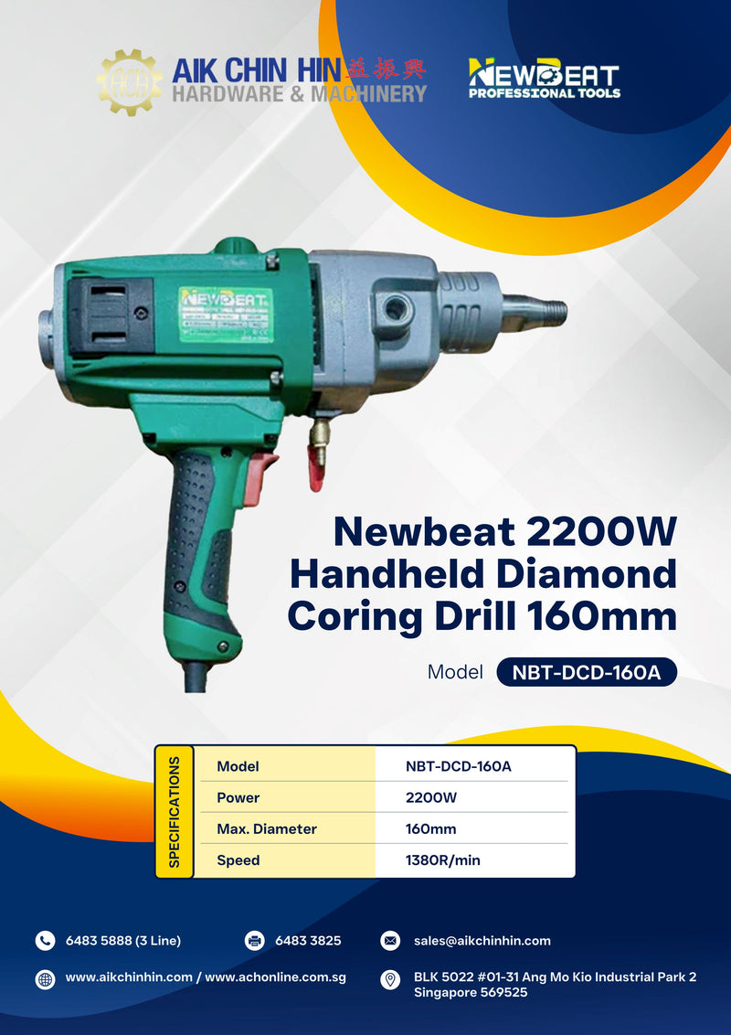 Newbeat 2200W Handheld Diamond Coring Drill 160mm | Model : NBT-DCD-160A Diamond Core Drill NEWBEAT 