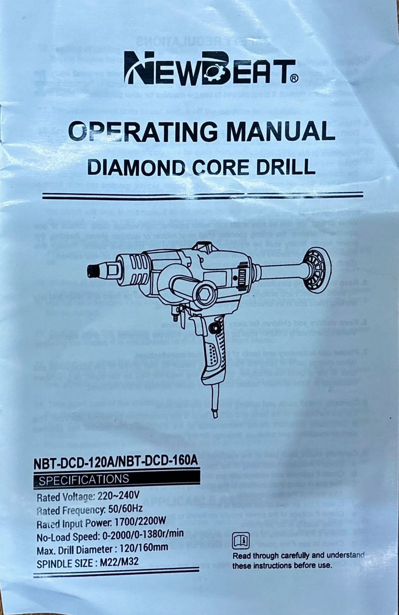 Newbeat 2200W Handheld Diamond Coring Drill 160mm | Model : NBT-DCD-160A Diamond Core Drill NEWBEAT 