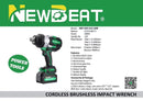 Newbeat 3/4" Cordless Impact Wrench (BL) SQ DR 21V 1300N.m C/W 2 Battery and 1 Charger | Model: NBT-CIW-21G-1300 Cordless Impact Wrench NEWBEAT 