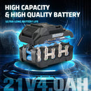 Newbeat 4-inch 21V cordless angle grinder with two batteries and charger, black and silver power tool for grinding tasks.