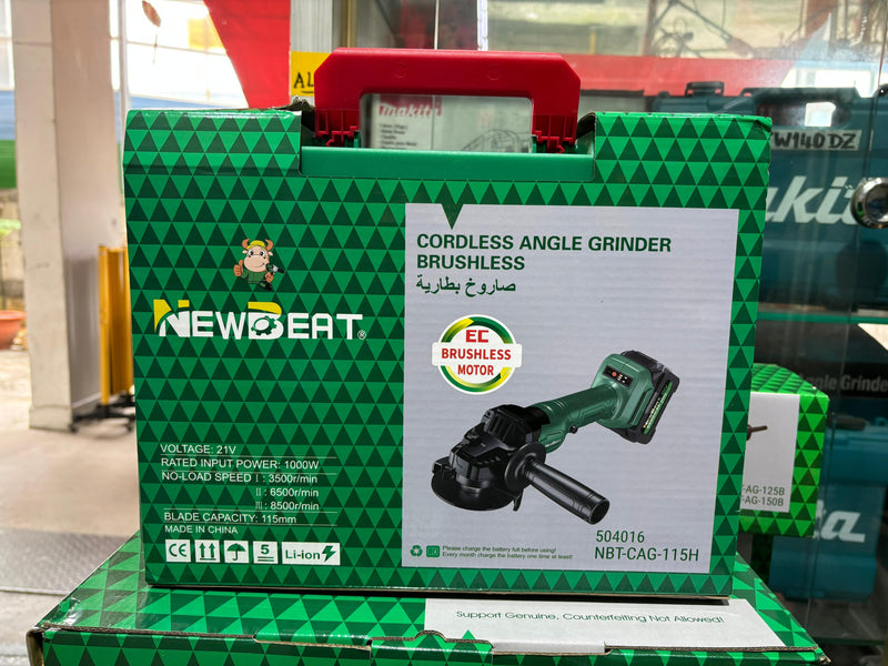 Newbeat 4" 21V Cordless Angle Grinder (BL) C/W 2 Battery & 1 Charger | Model: NBT-CAG-100H Cordless Angle Grinder NEWBEAT 