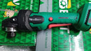 Newbeat 4-inch 21V cordless angle grinder with two batteries and charger, featuring a sturdy metal body and ergonomic handle.