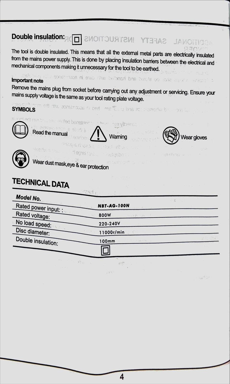 Newbeat 4" Angle Grinder 800W (Rear Switch) Ultra Slim Body | Model: NBT-AG-100N Angle Grinder Newbeat 