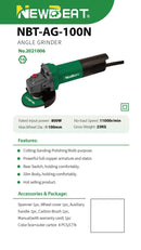 Newbeat 4" Angle Grinder 800W (Rear Switch) Ultra Slim Body | Model: NBT-AG-100N Angle Grinder Newbeat 