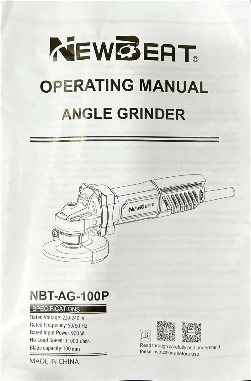 Newbeat 4" Angle Grinder 900W (Rear Switch) | Model: NBT-AG-100P Angle Grinder Newbeat 