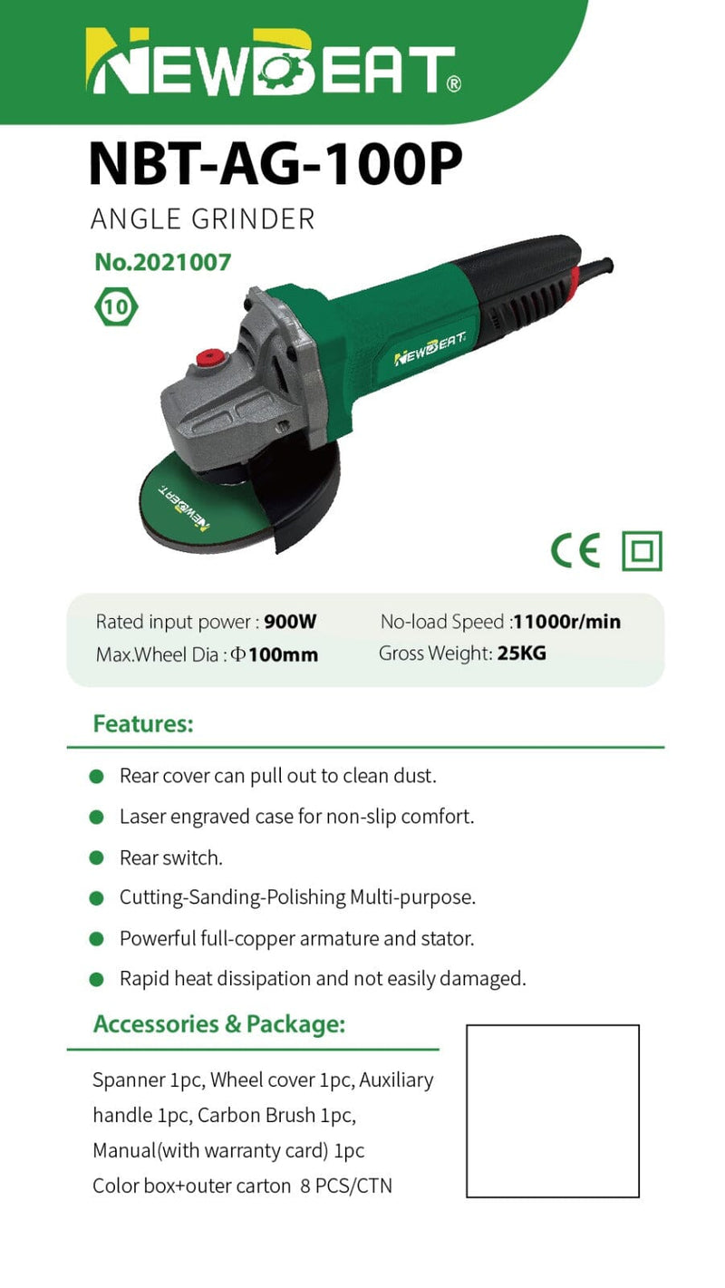 Newbeat 4" Angle Grinder 900W (Rear Switch) | Model: NBT-AG-100P Angle Grinder Newbeat 
