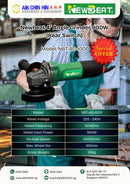 Newbeat 4" Angle Grinder 900W (Rear Switch) | Model: NBT-AG-100P Angle Grinder Newbeat 