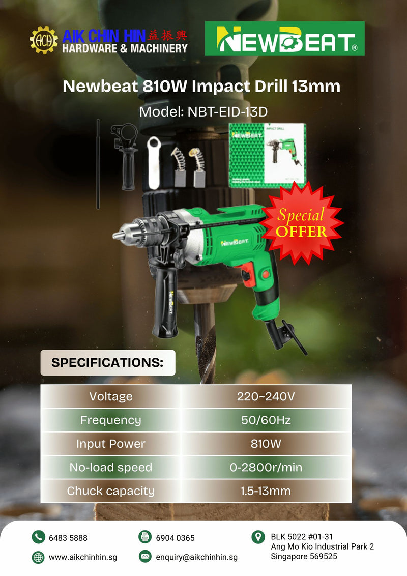 Newbeat 810W Impact Drill 13mm | Model: NBT-EID-13D Impact Drill NEWBEAT 