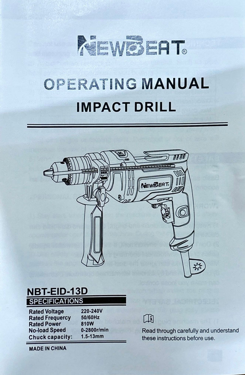 Newbeat 810W Impact Drill 13mm | Model: NBT-EID-13D Impact Drill NEWBEAT 