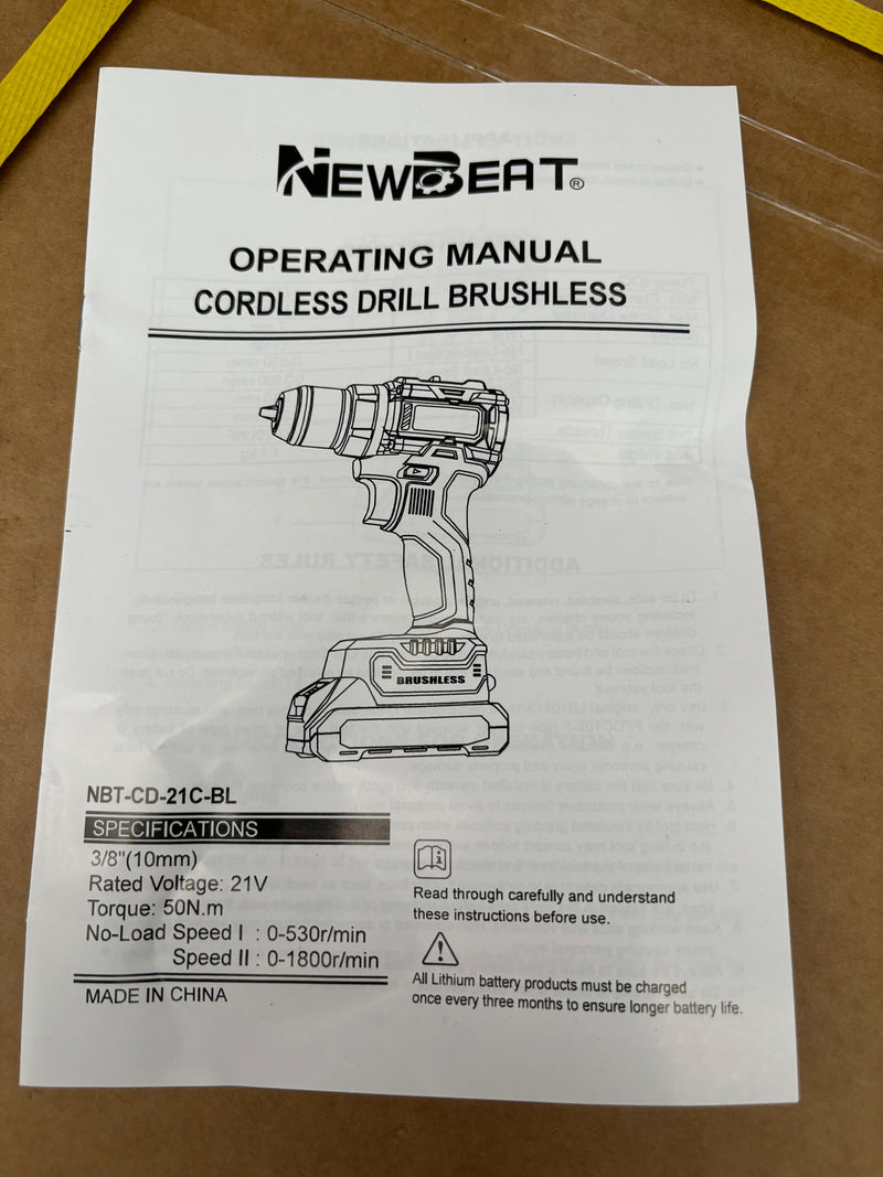 NEWBEAT CORDLESS DRILL (BL) 21V C/W 2 BATTERY AND 1 CHARGER | Model : NBT-CD-21C-BL NEWBEAT 