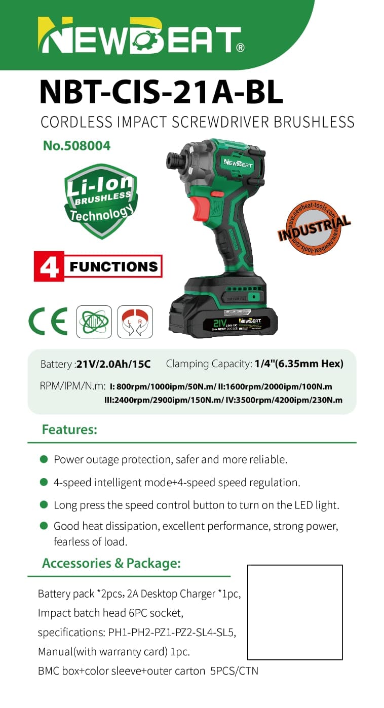 Newbeat Cordless Impact Screwdriver 21V C/W 2 Battery and 1 Charger | Model: NBT-CIS-21A-BL Cordless Impact Screwdriver Newbeat 