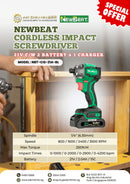 Newbeat Cordless Impact Screwdriver 21V C/W 2 Battery and 1 Charger | Model: NBT-CIS-21A-BL Cordless Impact Screwdriver Newbeat 