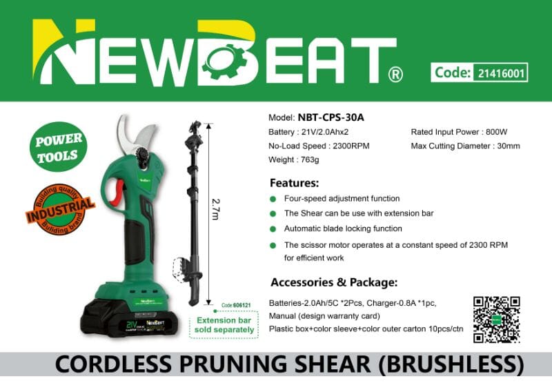 Newbeat Cordless Pruning Shear (BL) C/W 2 Battery & 1 Charger | Model: NBT-CPS-30A Pruning Shear Newbeat 
