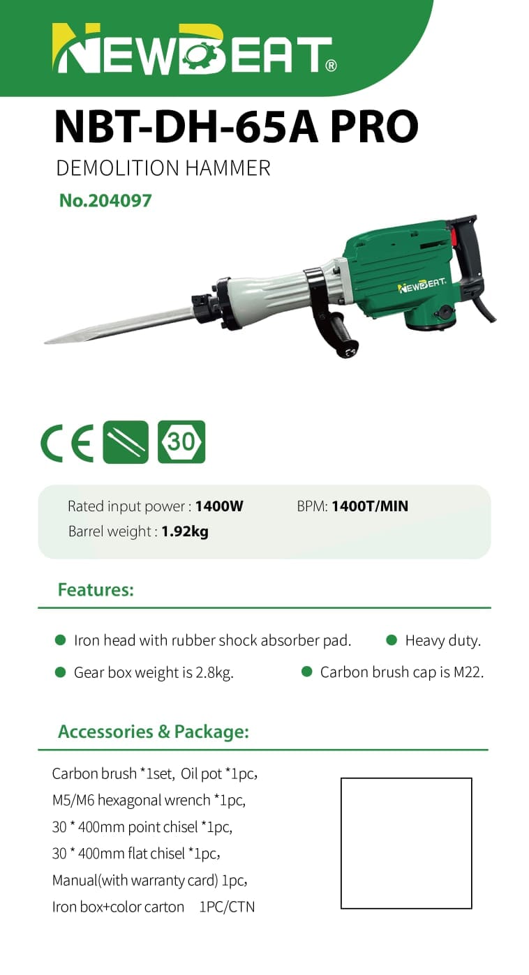 Newbeat Demolition Hammer 1240W PH65A | Model: NBT-DH-65A PRO Demolition Hammer Newbeat 