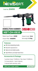 Newbeat Demolition Hammer 1400W | Model: NBT-DH-0935 Demolition Hammer Newbeat 
