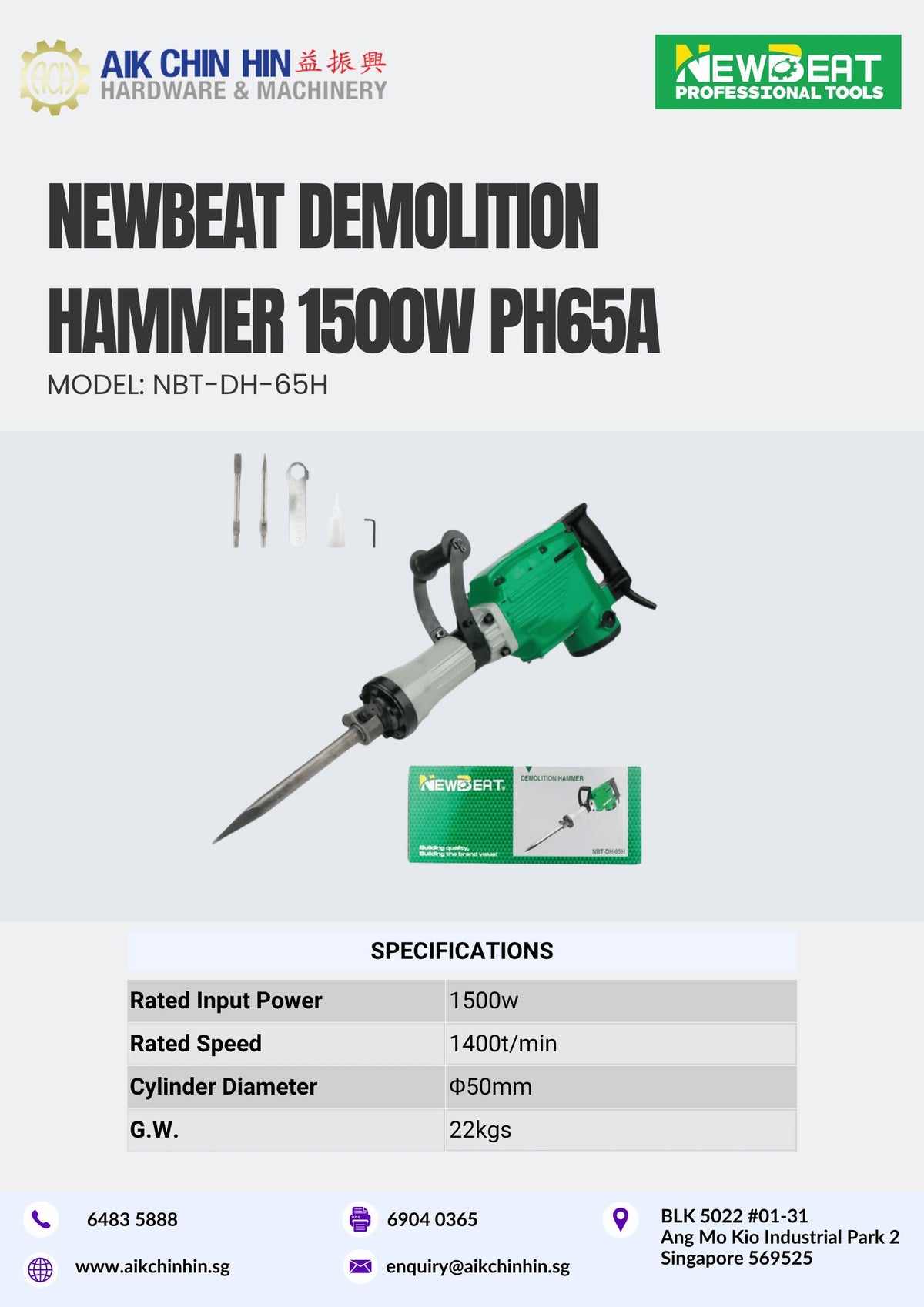 Newbeat Demolition Hammer 1500W PH65A | Model: NBT-DH-65H