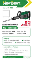 Newbeat Demolition Hammer 1900W | Model: NBT-DH-85B Demolition Hammer Newbeat 