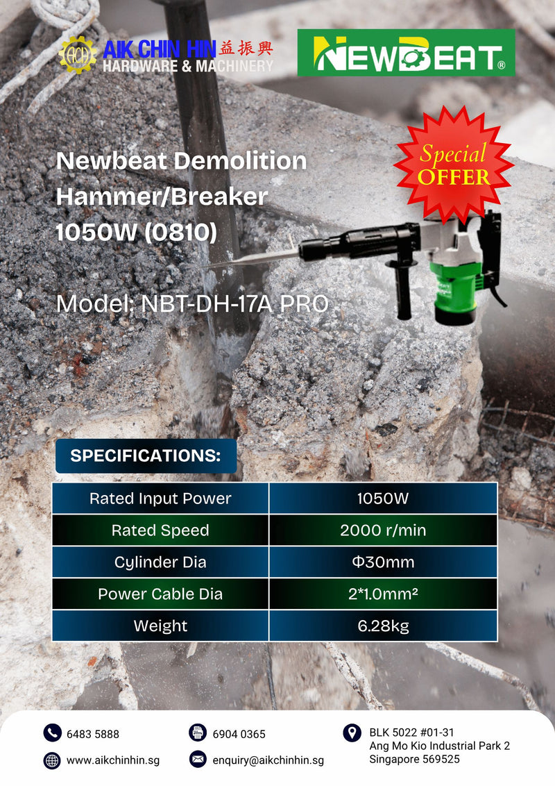 Newbeat Demolition Hammer/Breaker 1050W (0810) | Model: NBT-DH-17A PRO Demolition Hammer Newbeat 