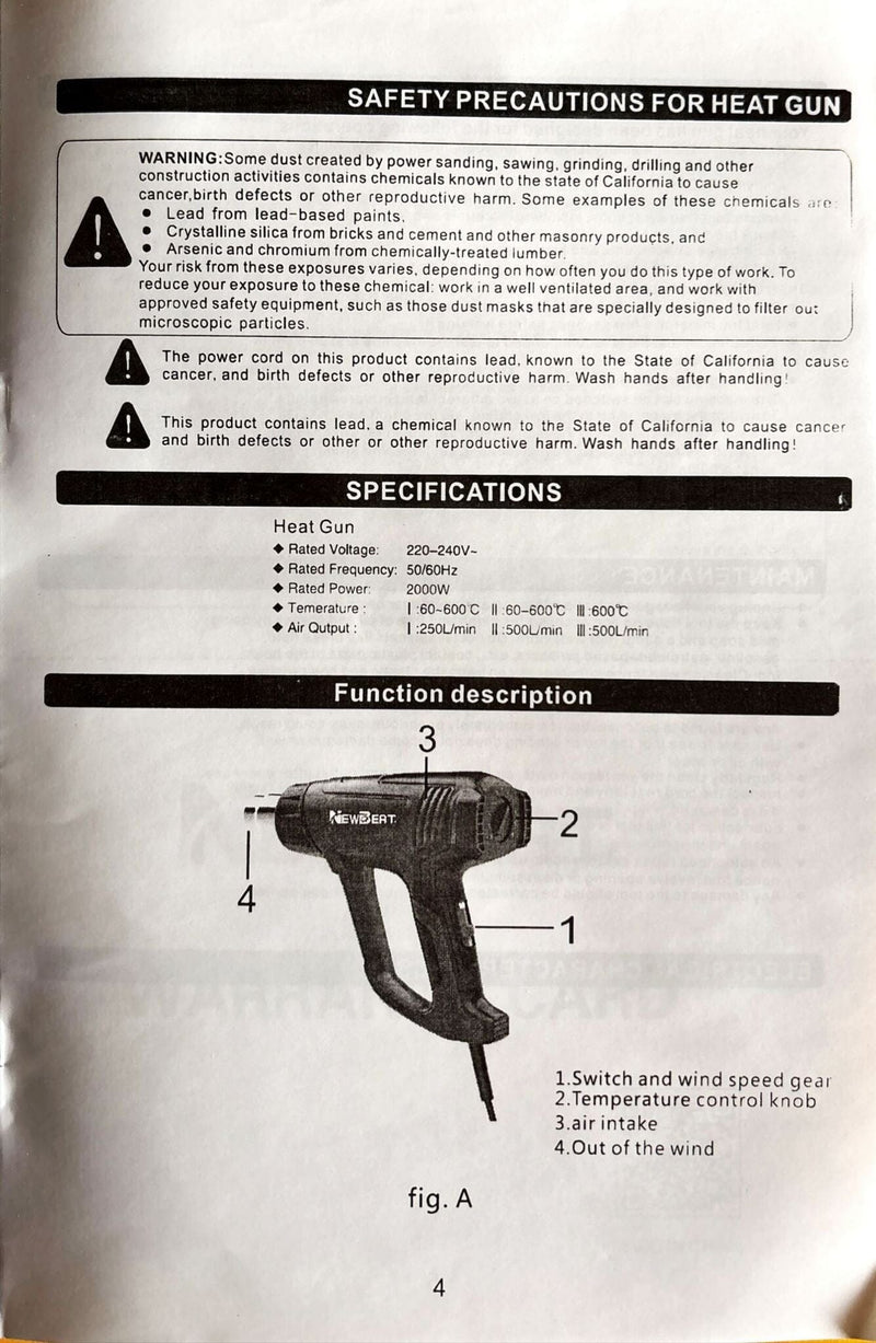 Newbeat Electric Heat Gun 2000W | Model: NBT-HG-2000B Electric Heat Gun Newbeat 