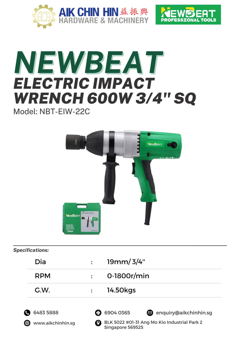 Newbeat Electric Impact Wrench 600W 3/4" SQ | Model: NBT-EIW-22C Electric Impact Wrench Newbeat 