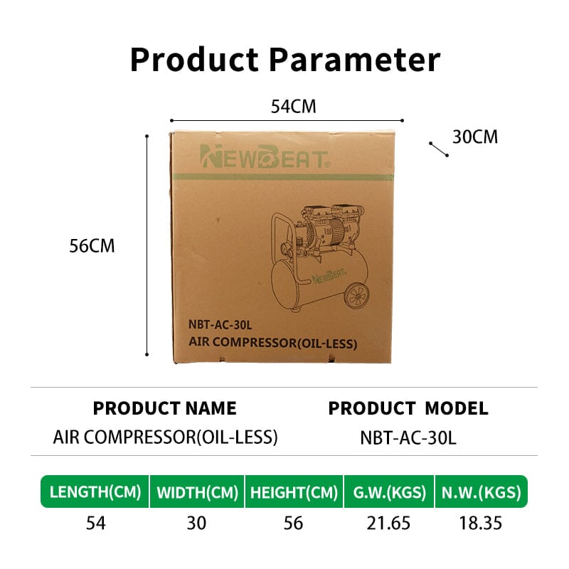 NEWBEAT Oilless Air Compressor 2.5HP 30L | Model: NBT-AC-30L Air Compressor NEWBEAT 