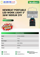 Newbeat Portable LED Work Light 5" 36W 1800LM 21V (Bare Unit) | Model: STT-DC-GZD005 Portable Work light Aikchinhin 