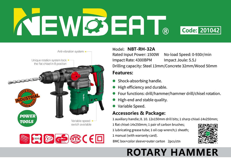 Newbeat Rotary Hammer 32mm 1500W | Model: NBT-RH-32A Rotary Hammer Newbeat 