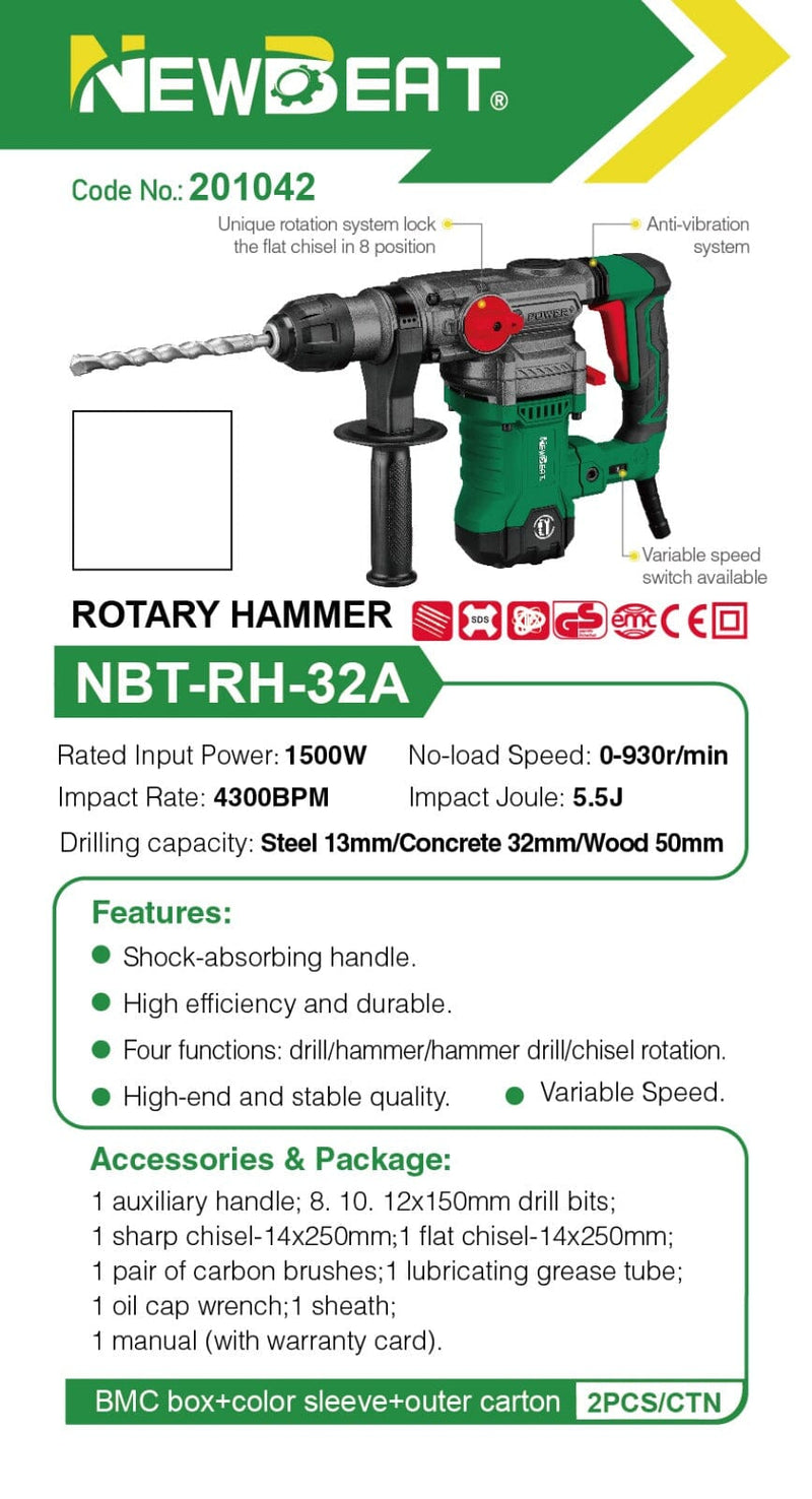 Newbeat Rotary Hammer 32mm 1500W | Model: NBT-RH-32A Rotary Hammer Newbeat 