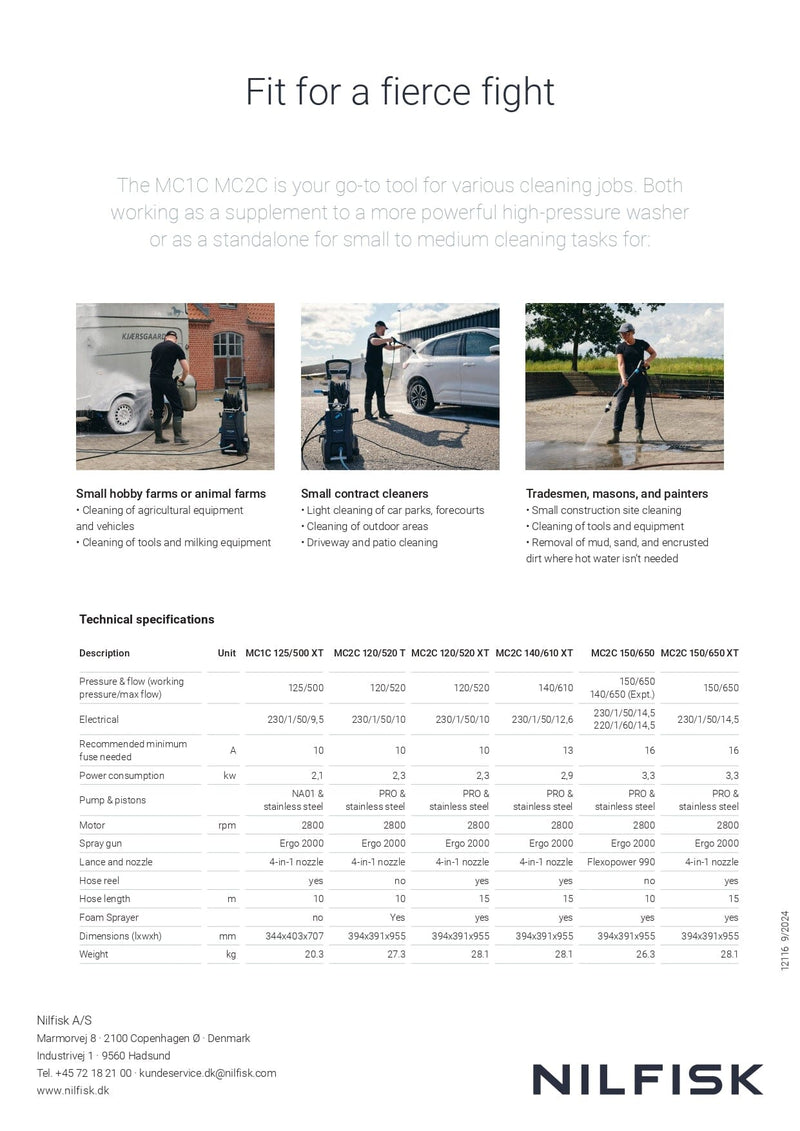 Nilfisk 140 Bar 240V High Pressure Washer / Cleaner (Made In Hungary) | Model: MC2C-140 (MC2C 140/610) HP Cleaner Nilfisk 