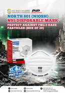 North 801 (NIOSH) N95 Disposable Mask Protect Against PM2.5 Haze Particles (Box of 20) *without Valve | Model : MASK-H801 Honeywell 
