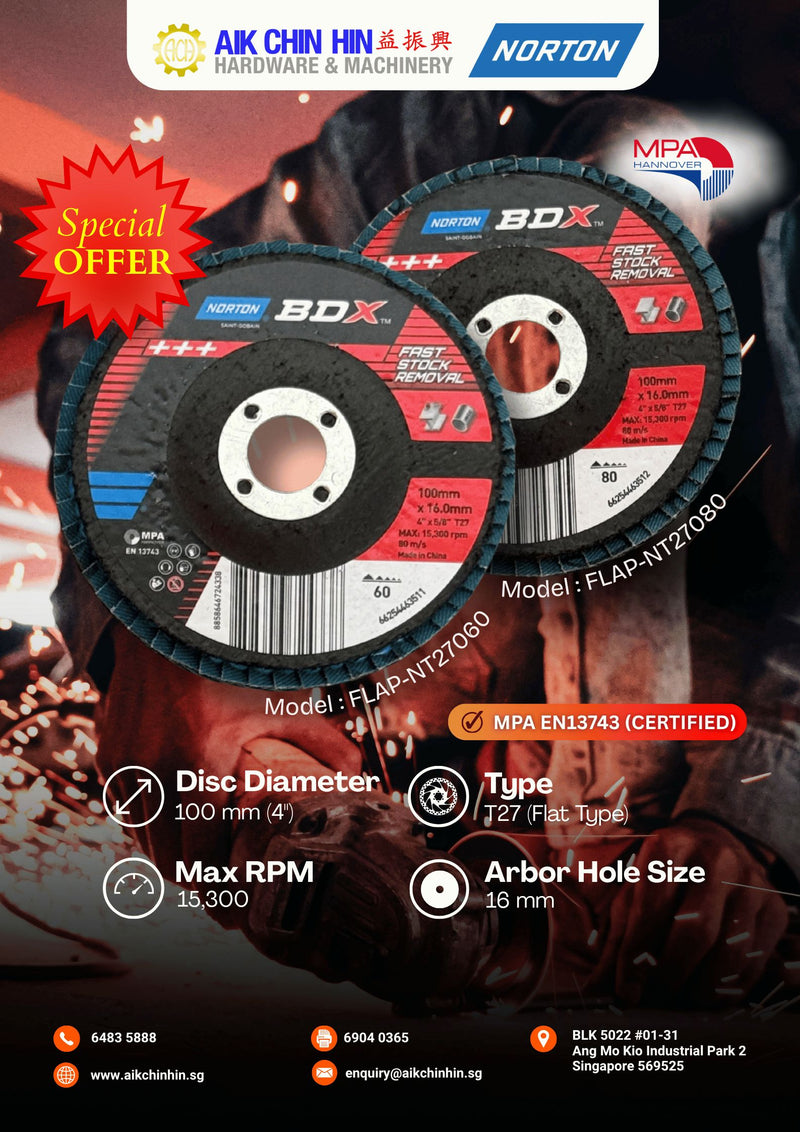 Norton Flap Disc P80 (71416080) For SS 4" (USA Brand) | Model: FLAP-NT27080 Flap Disc Norton 