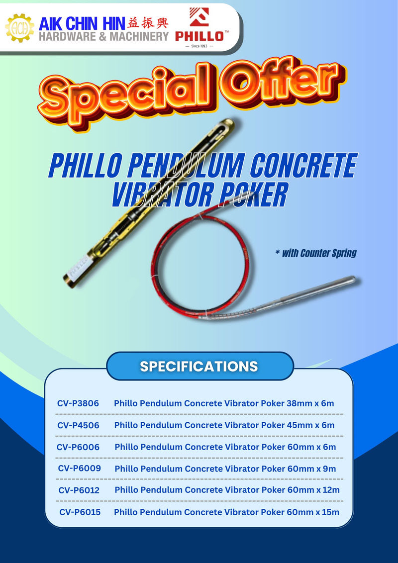 Phillo Pendulum Concrete Vibrator Poker with Counter Spring | Model : CV-P Concrete Vibrator Aiko 