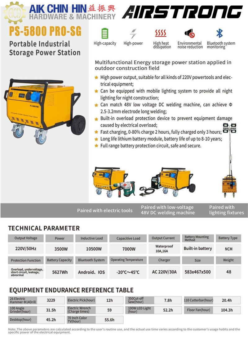 Portable Battery Power Bank Energy Storage Industrial Power Station | Model : ZKPS-5800PRO Generator Airstong 