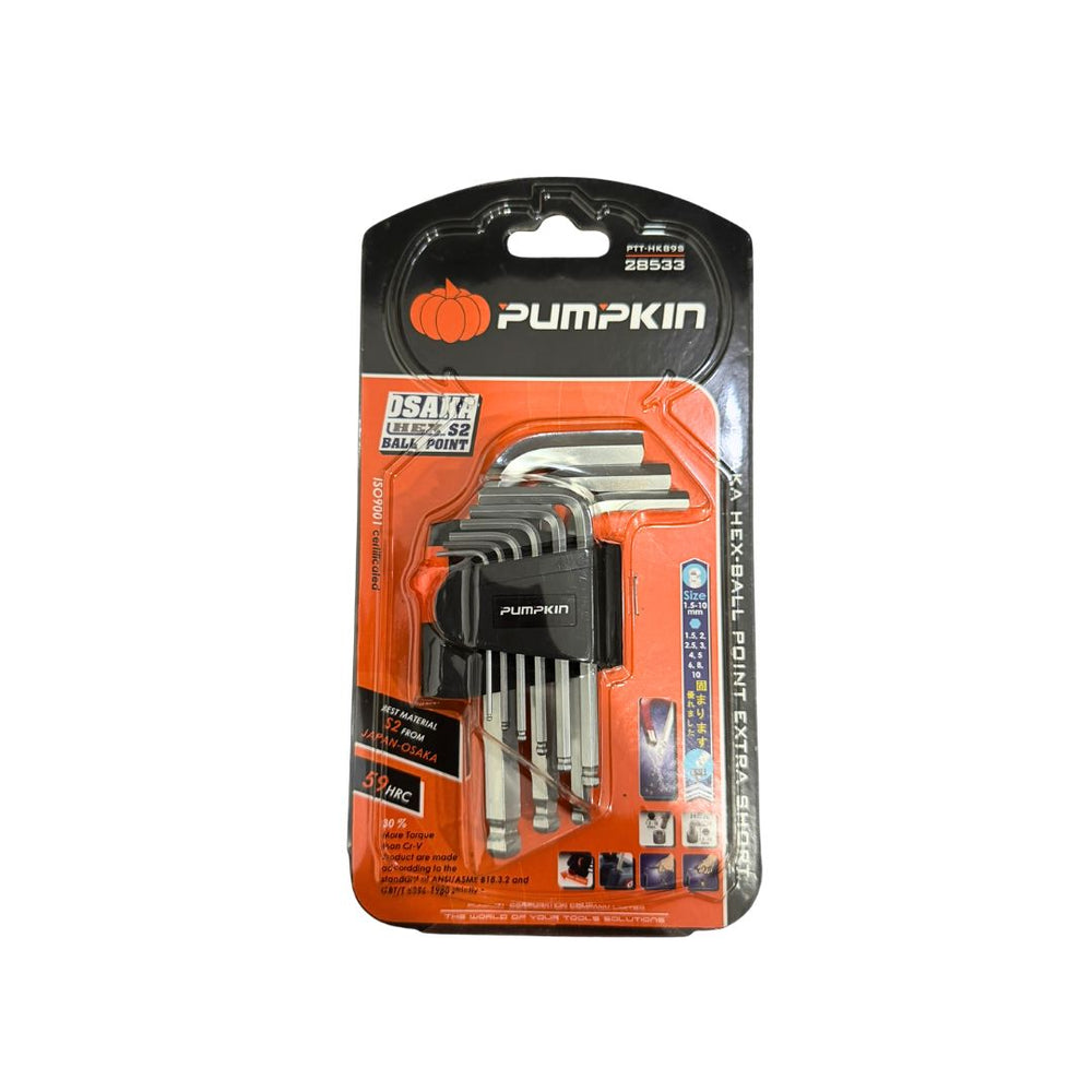 Pumpkin Osaka 9pcs Short Allen Hex w/Ball Key Set 1.5-10mm | Model: PM