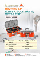 Pumpkin Plastic Tool Box w/ Metal Clip 20" | Model: PM20866 Tool Box Pumpkin 