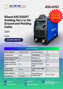 Riland ARC250DT 220V Welding Set c/w 3m Ground and Welding Cable | Model : W-ARC250DT-R ARC Welding Machine Riland 