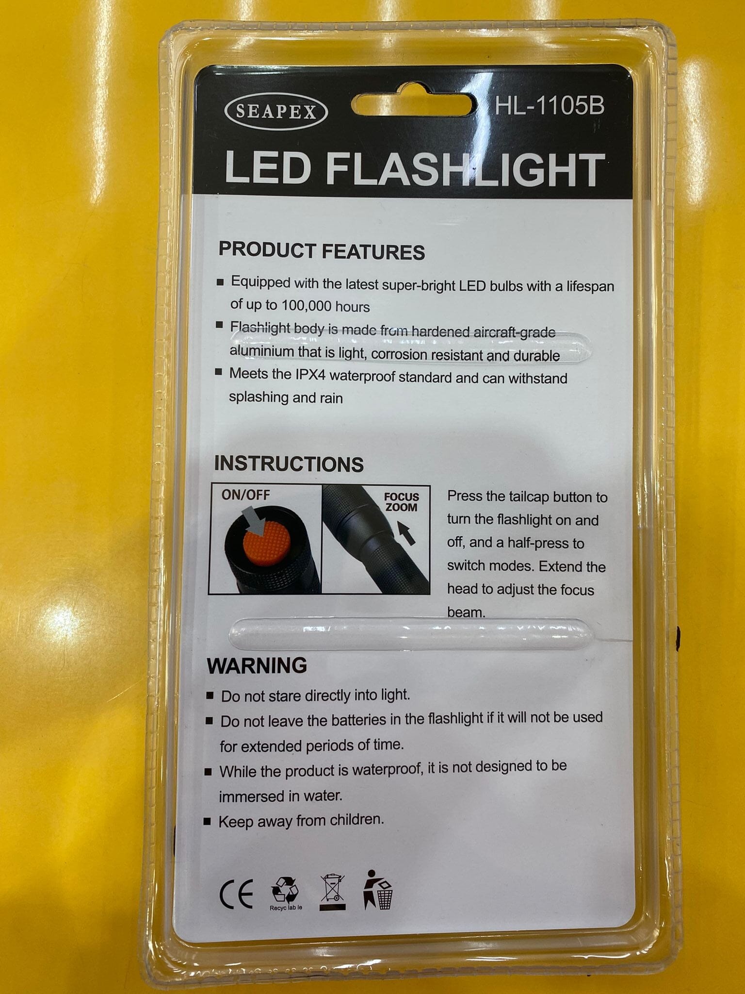 Seapex LED Flashlight HL-1105B (Come with batteries) | Model: LED-HL11