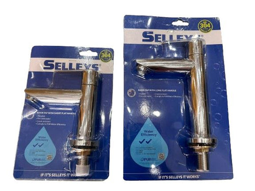 Selleys Chrome Basin Tap (Long/Short) - Flat Handle | Model : SEY-S605