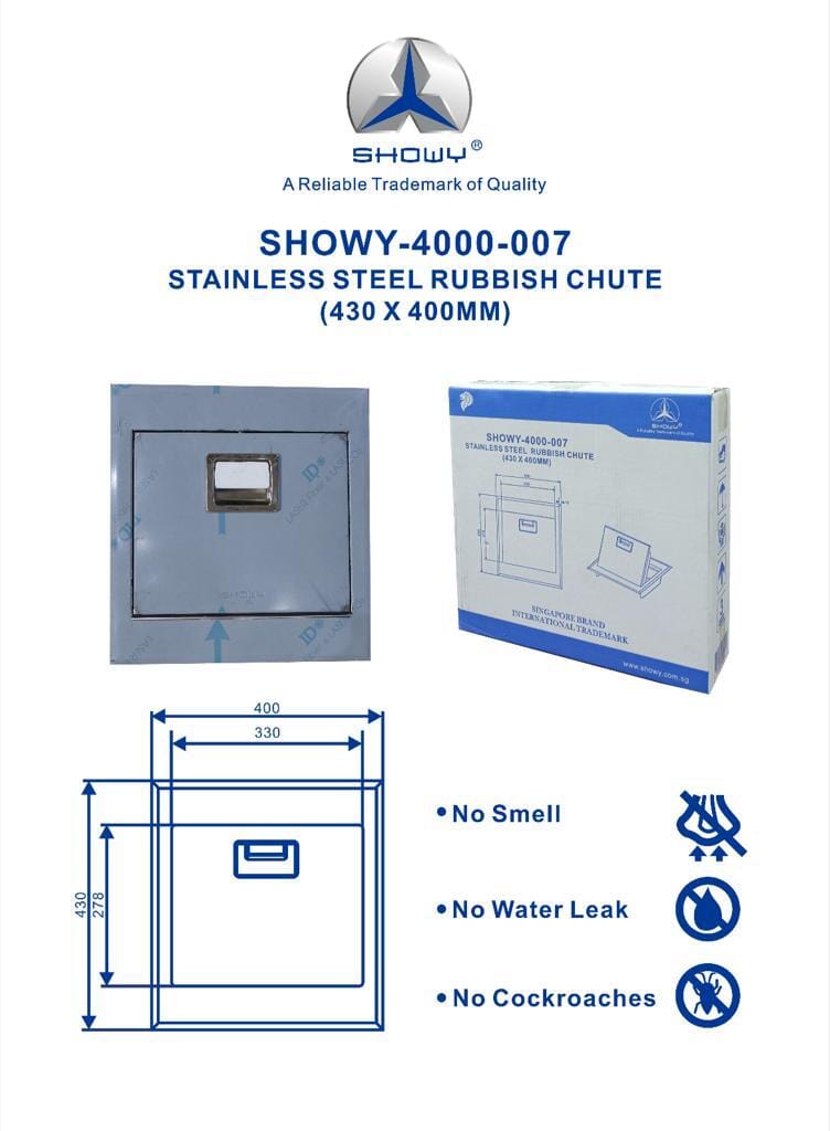 Showy Stainless Steel Rubbish Box (430 X 400mm) | Model : SHOWY-4000-007 Rubbish Chute Showy 