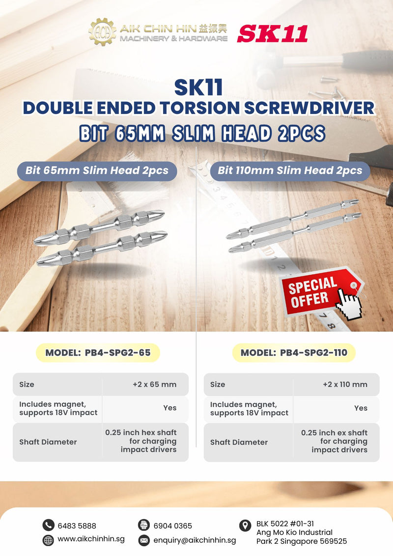 SK11 Dual End Slim Torsion Bit P (2PCS) | Model: PB4-SPG2-65 / PB4-SPG