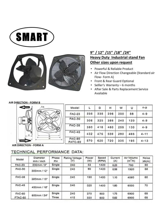 SMART 240V Exhaust Fan | Model: FAN-SM-EF Smart 