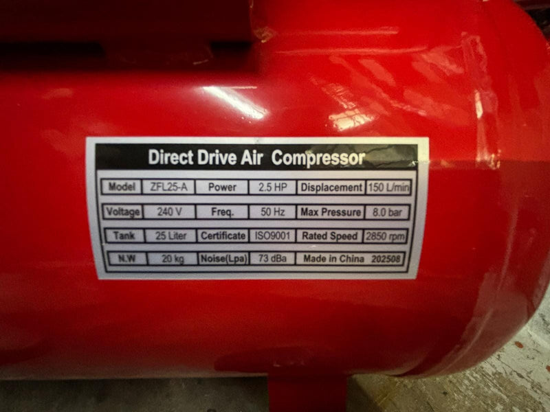 Tiger 2.5HP 24L 230V Direct Compressor (FOR EXPORT ONLY) | Model: ZFL25-A Air Compressor TIGER 