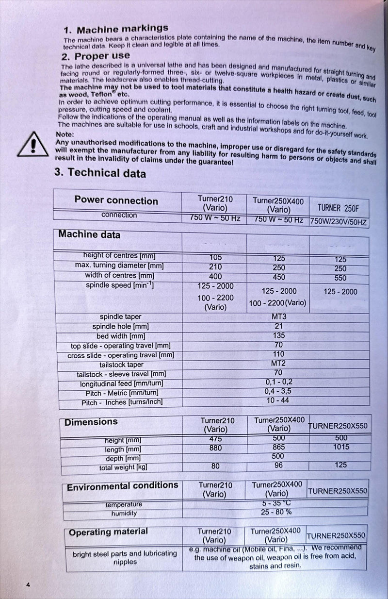 Toptech 230V Mini Lathe 50HZ 1PH | Model : TURNER-250F Lathe Machine Optimum 