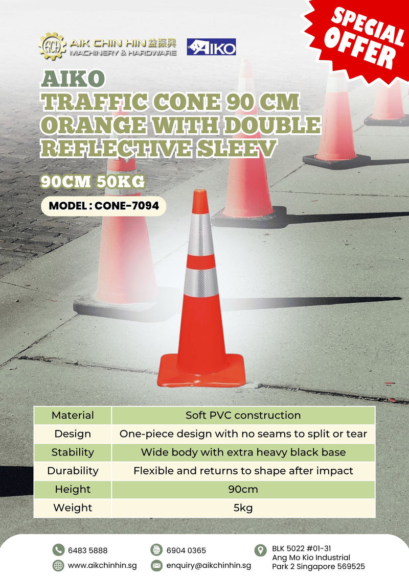 Traffic Cone 90 cm Orange With Double Reflective Sleeve | Model : CONE