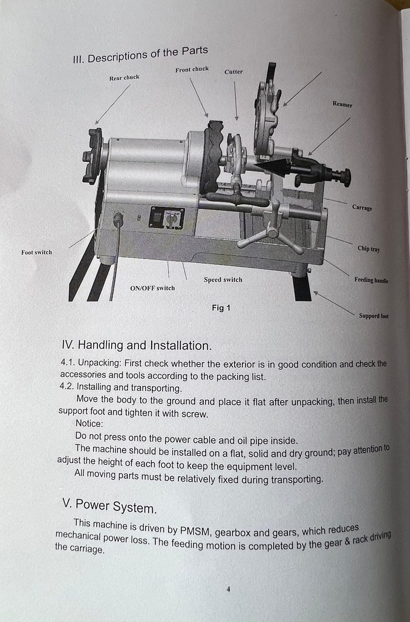 Tuwei Threading Machine 1/2"-2" 1800W 240V 50HZ C/W BSPT Dies | Model: TM-TWT-1T50B Threading Machine Tuwei 