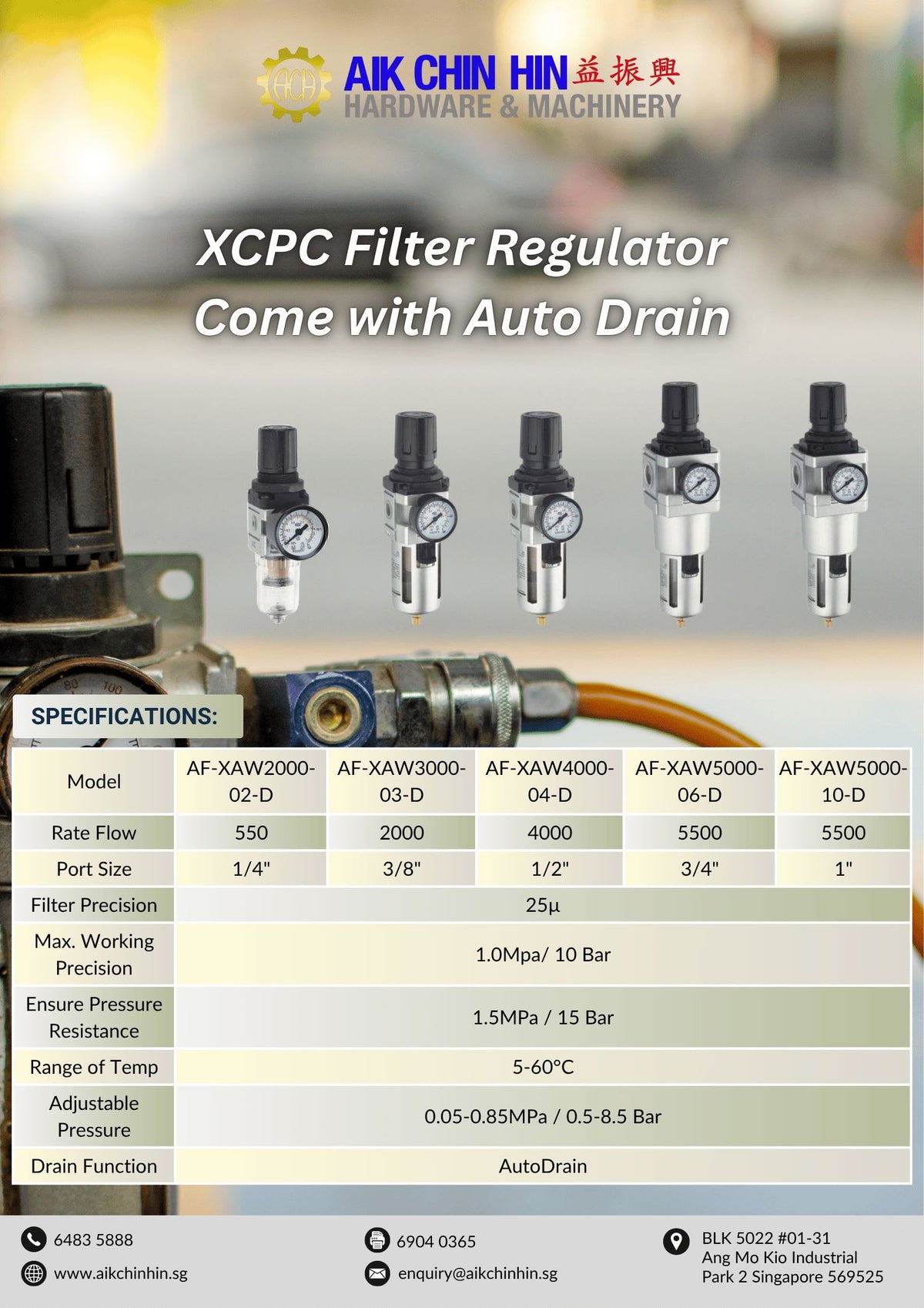 XCPC Filter Regulator Come with Auto Drain | Model : AF-XAW