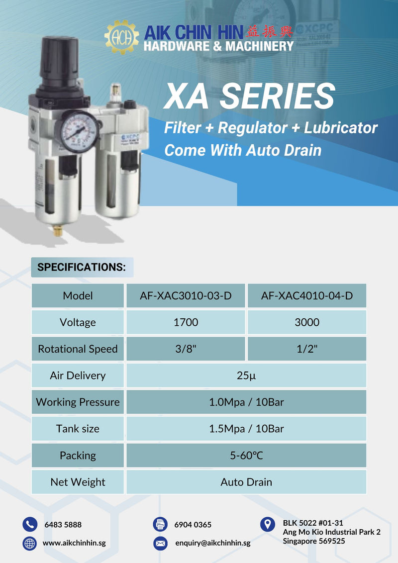 XCPC Integrated Filter Regulator Come With Auto Drain | Model: AF-XAC Air Filter XCPC 