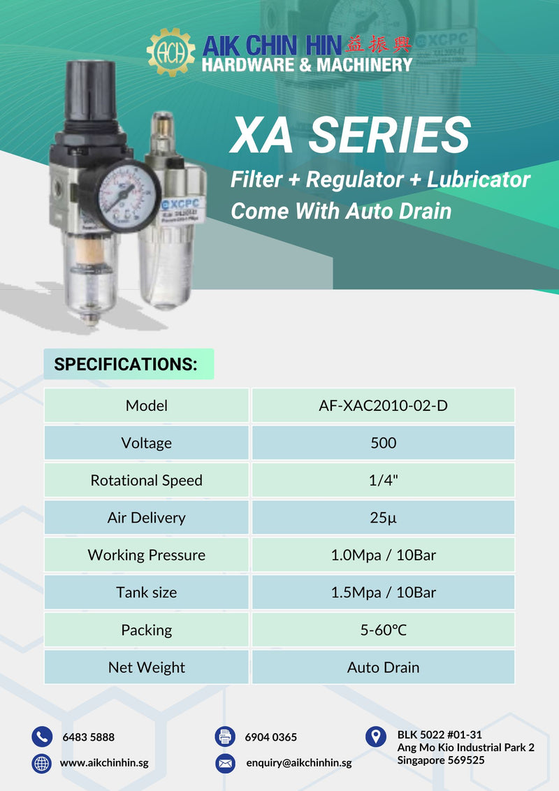 XCPC Integrated Filter Regulator Come With Auto Drain | Model: AF-XAC Air Filter XCPC 