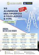 XG Aluminium Multipurpose 4 Fold Ladder B Type (4 x 3,4,5) | Model : L-XG115 4 Fold Ladder XG 